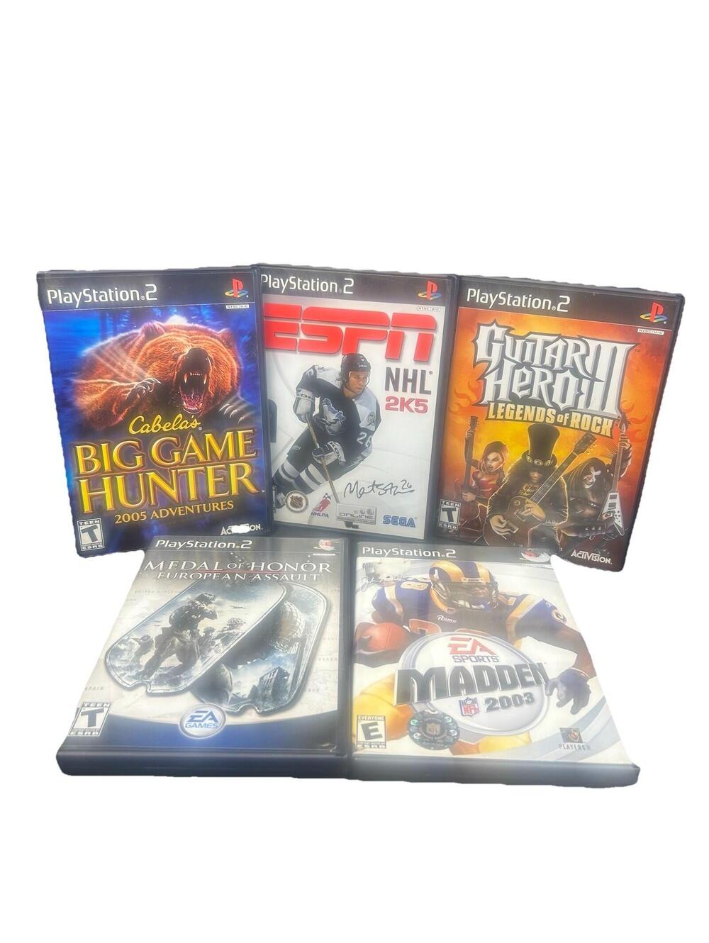 PlayStation 2 Game Lot of 5 • Cabela’s, Madden 2003, ESPN NHL 2K5, MOH, GH3